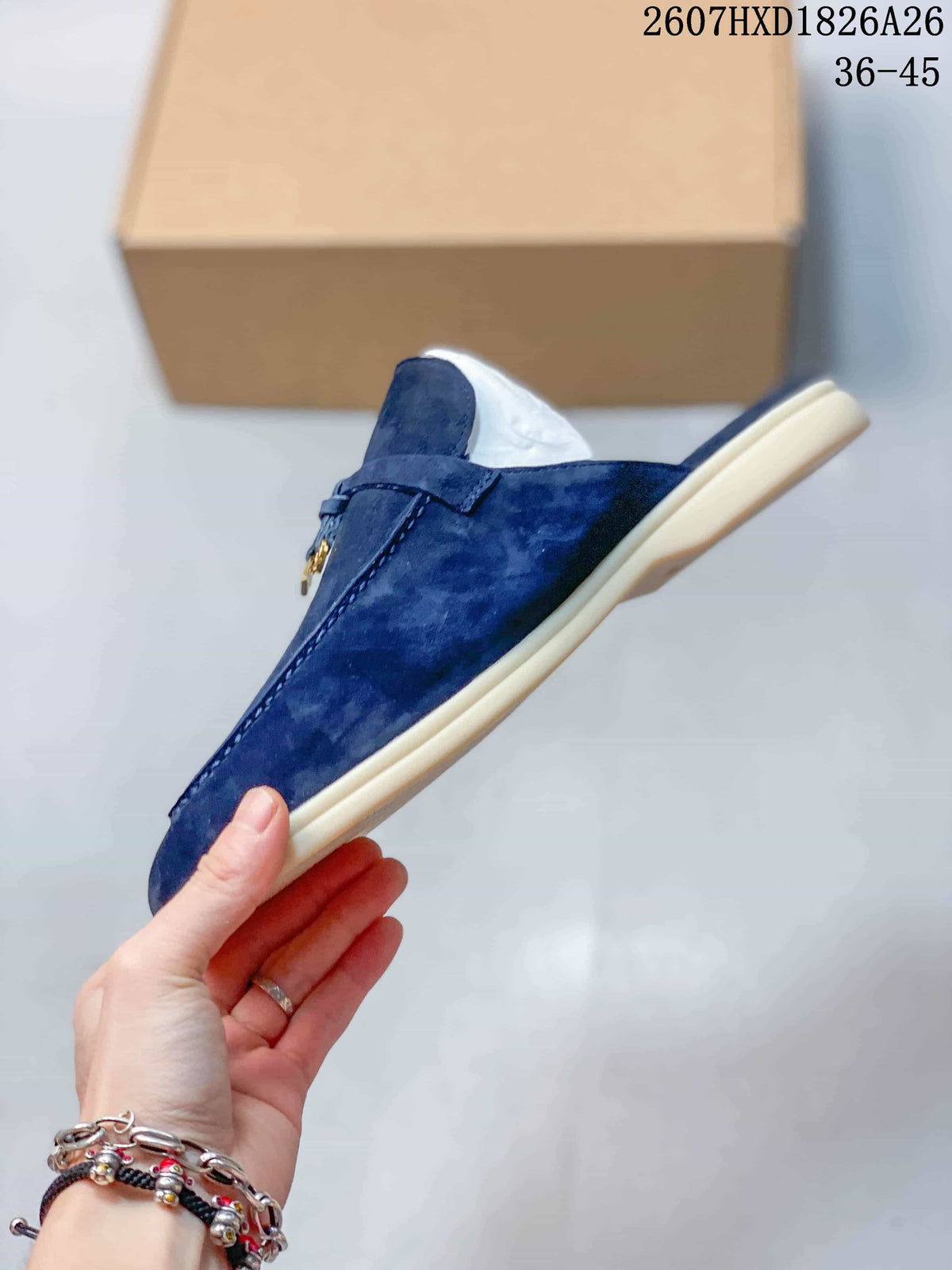 Loro Piana Suede Loafer Mules in Navy 2607HXD1826A26