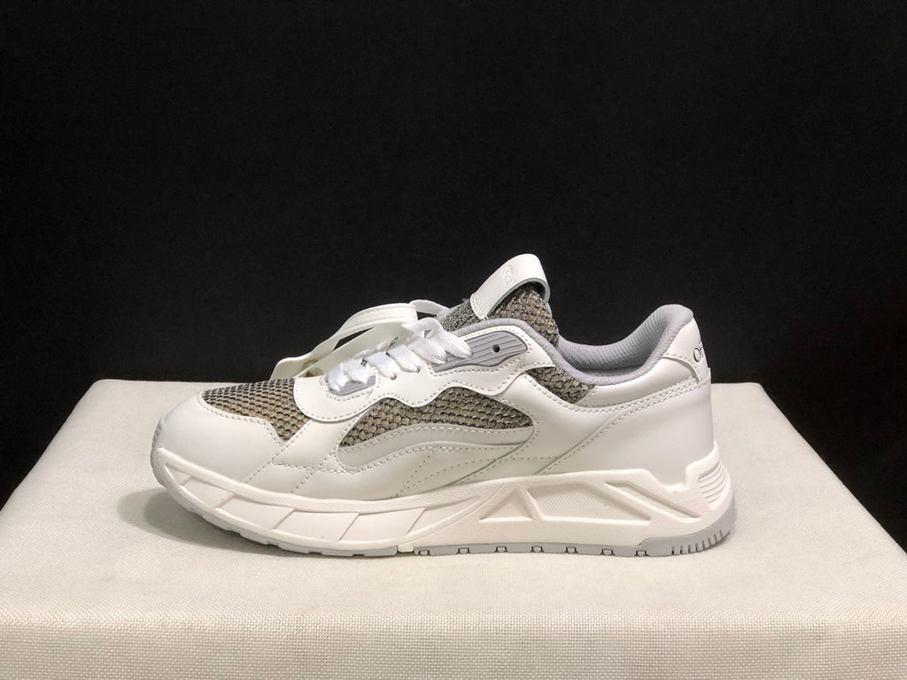 Off-White White and Grey Leather Low-Top Sneakers