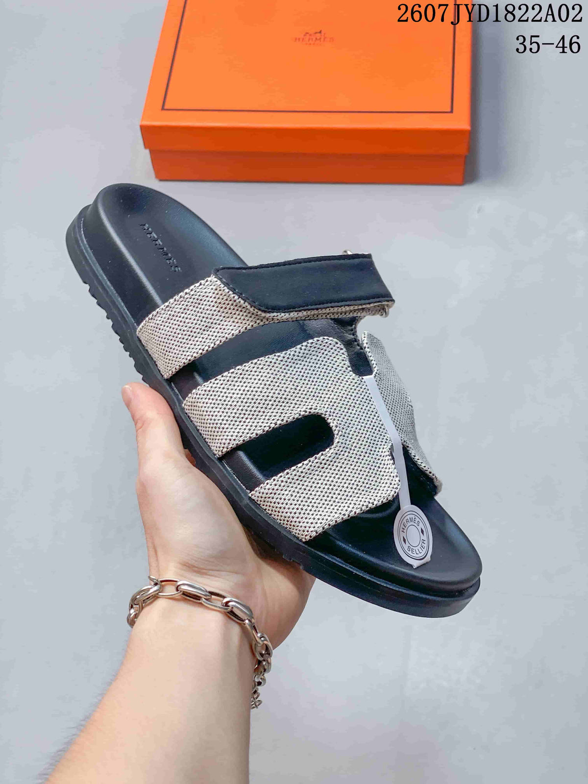 Hermès Kazimir Woven-Strap Slide Sandals