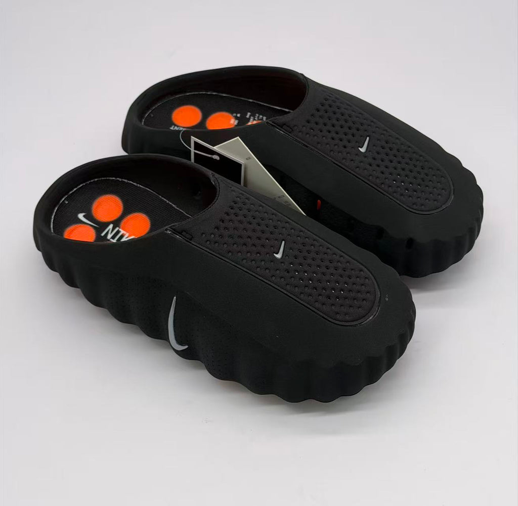 Nike Black Slides with Orange Pod Sole
