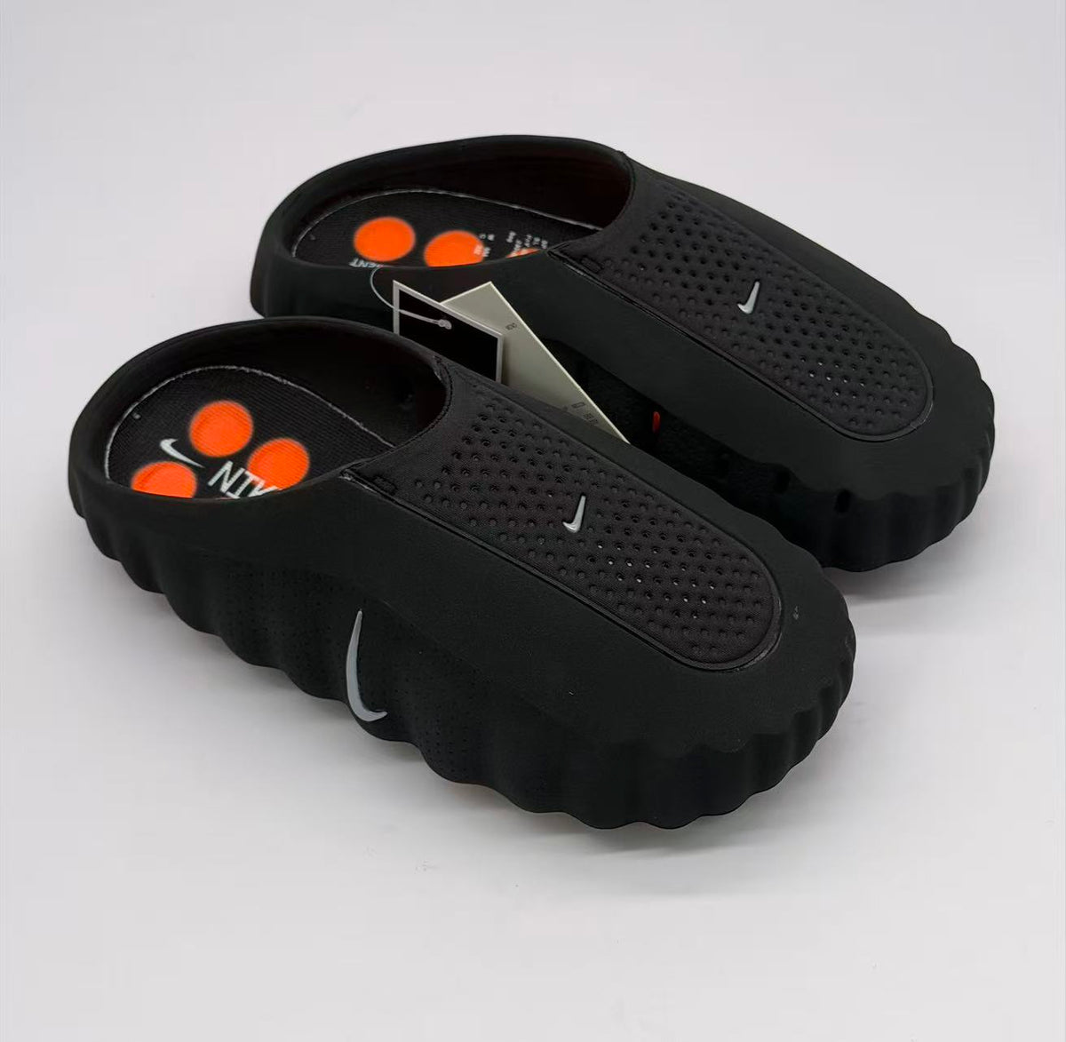 Nike Black Slides with Orange Pod Sole