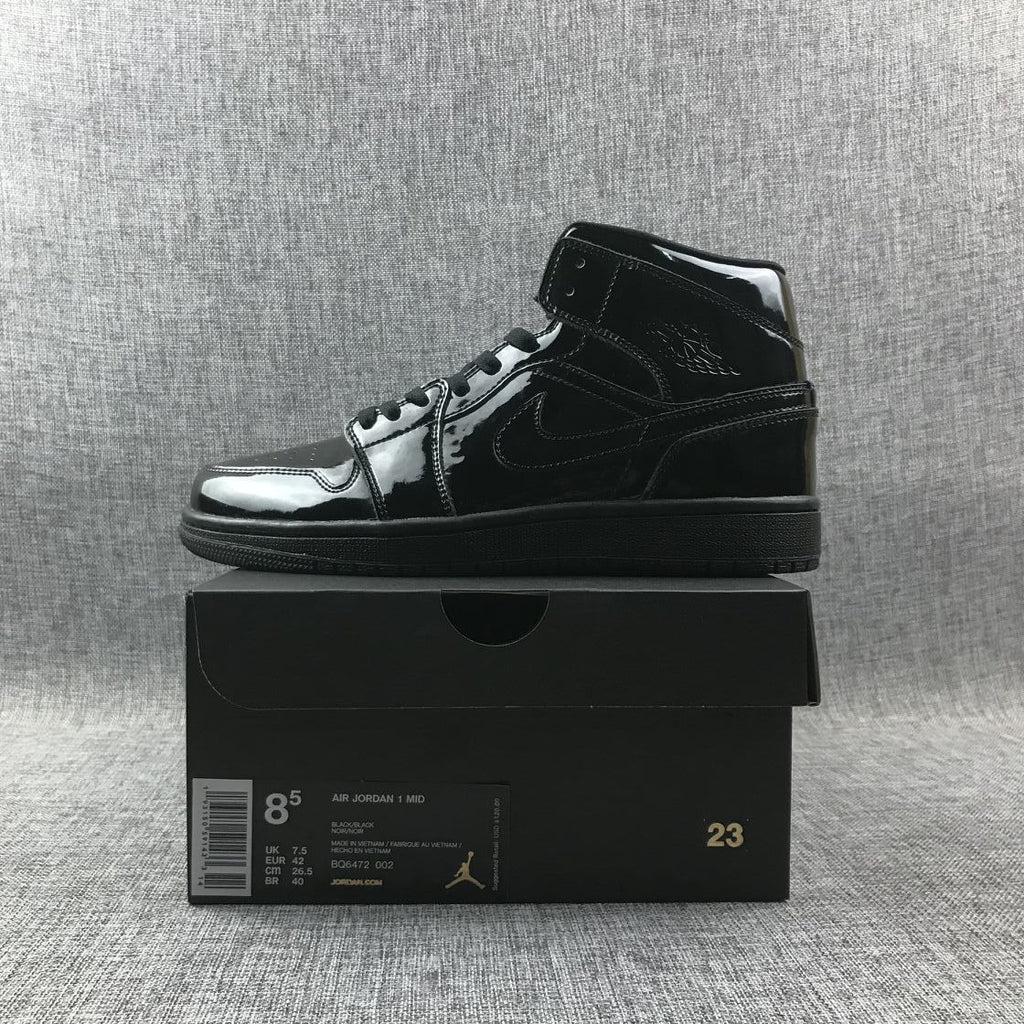 Air Jordan 1 Mid Black Patent Sneakers BQ6472-002