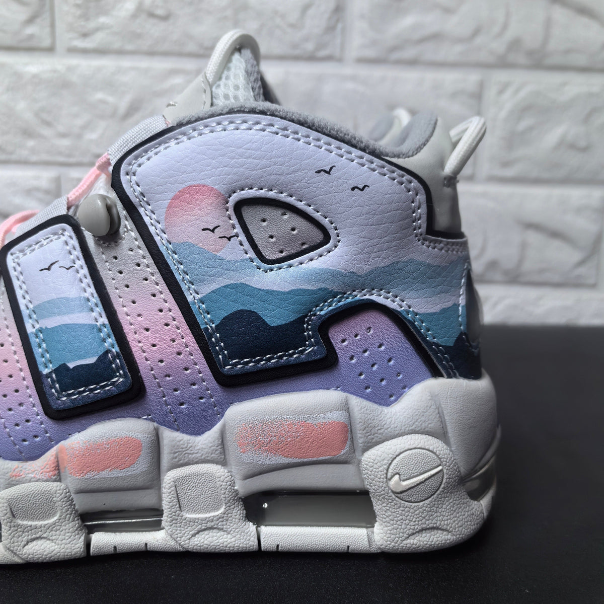 Nike Air More Uptempo Sunset Sneakers in Lavender and Blue