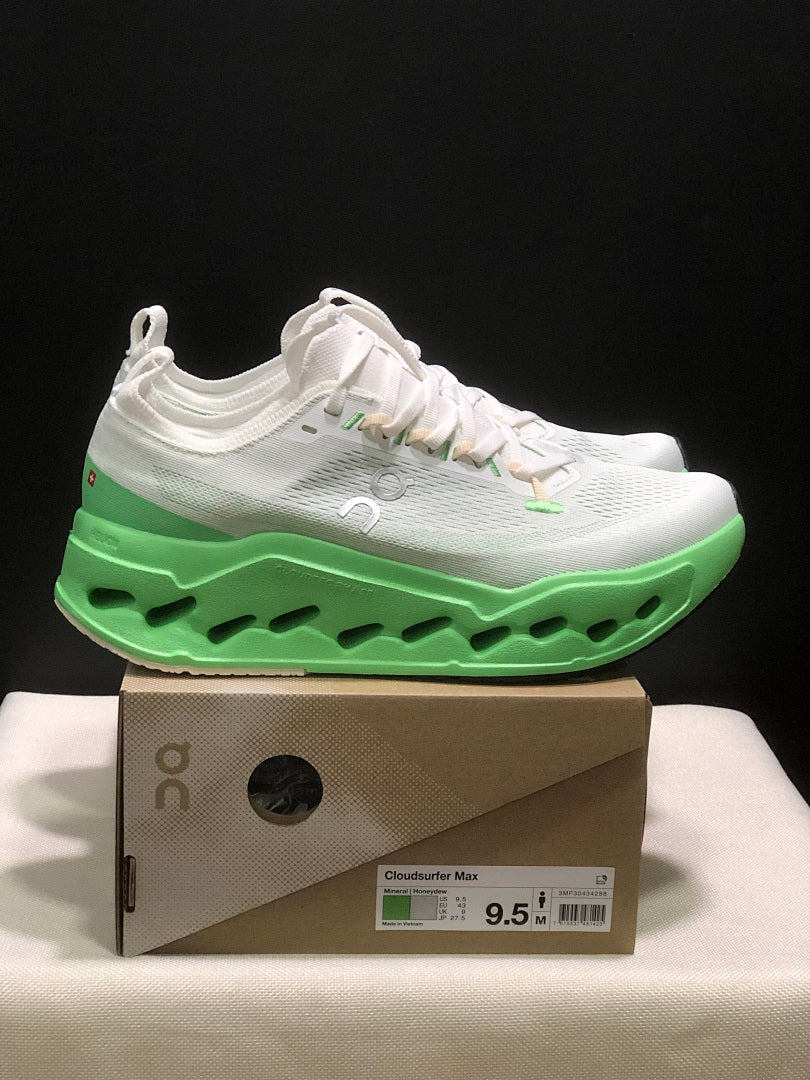 On Cloudsurfer Max White Green Running Shoes