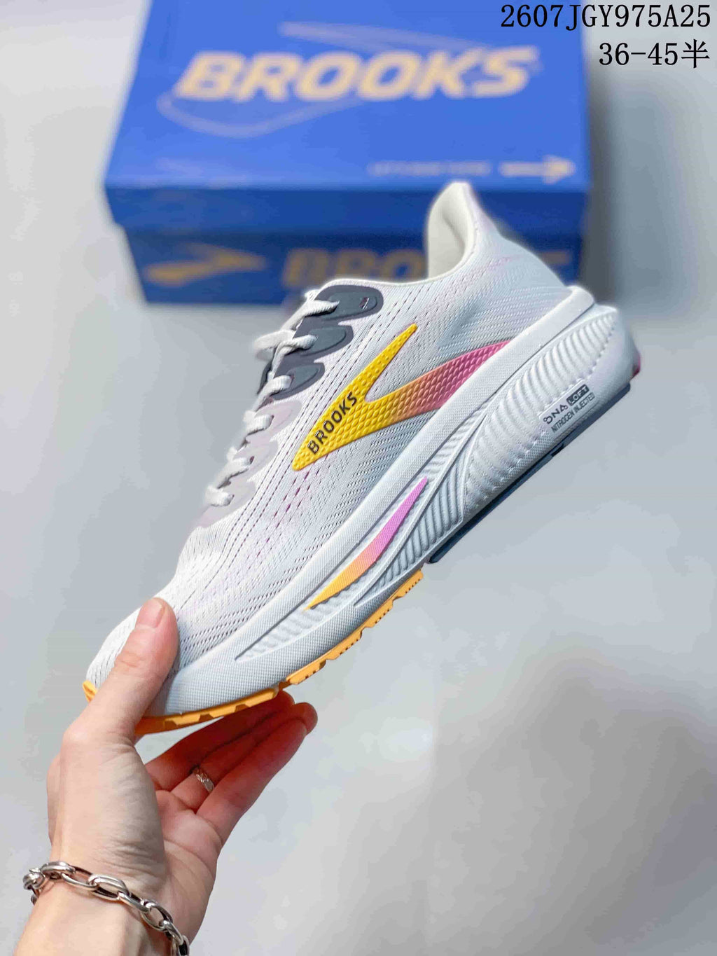 Brooks Ghost 17 Running Sneakers White Yellow Pink JGY975A25