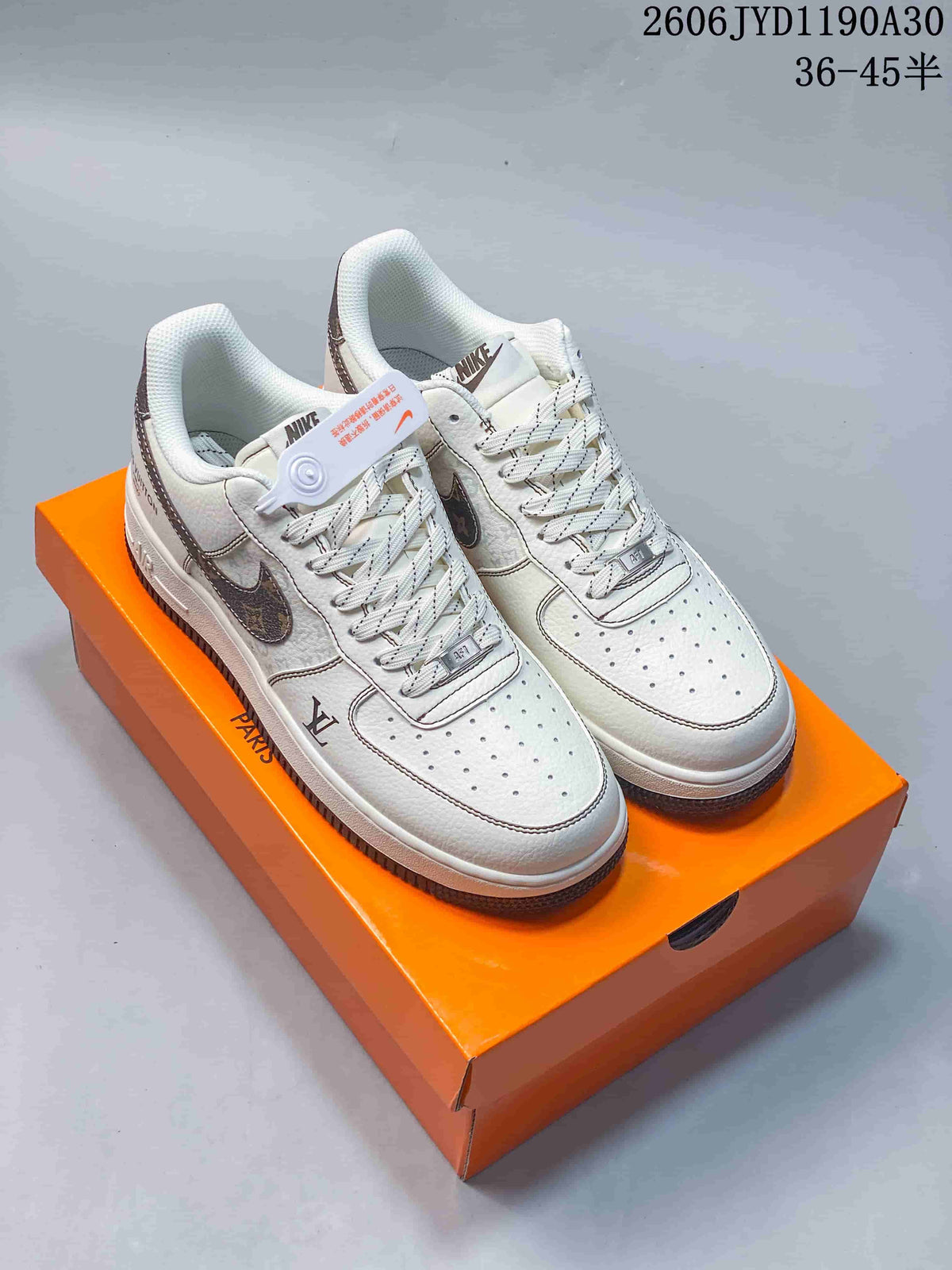 Nike Air Force 1 Low Custom Sneakers in Cream and Gray