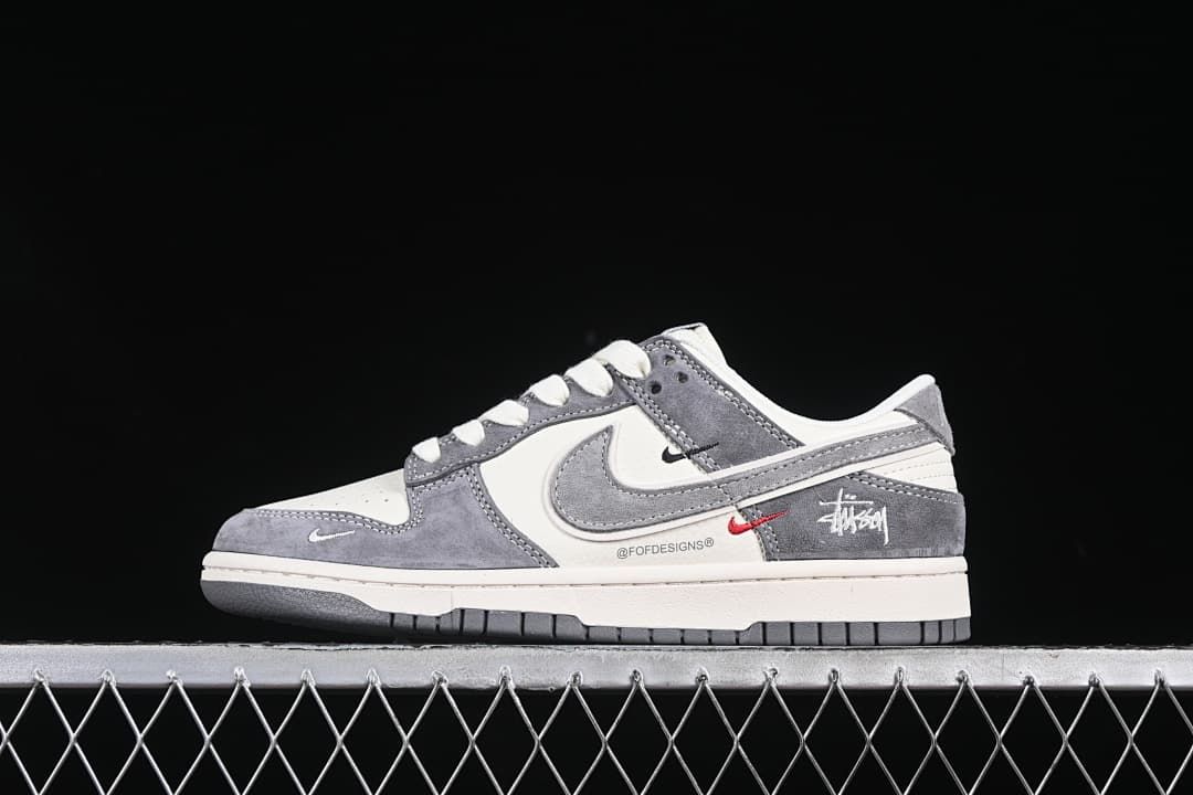 Nike SB Dunk Low Stüssy-Style Gray and White Sneakers
