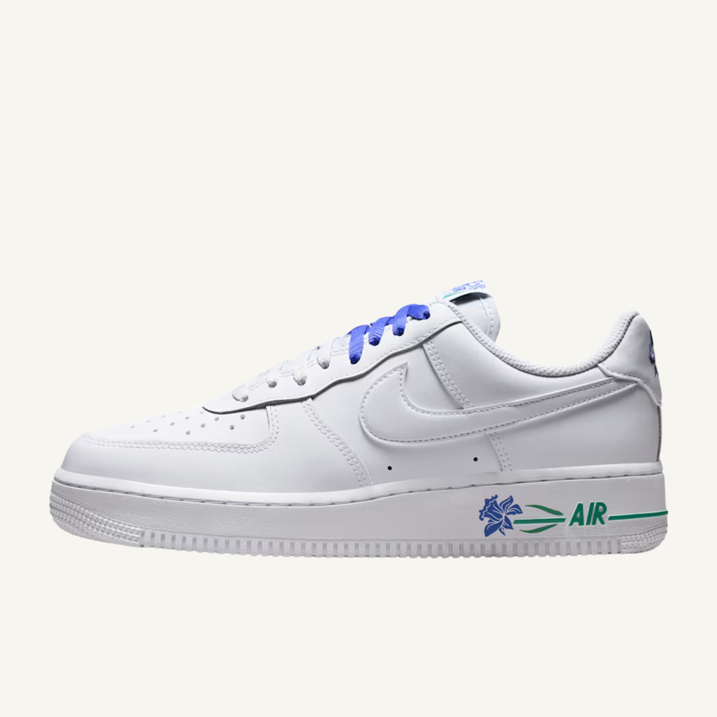 Nike Women's White ir Force 1 Low 'Blue Flower' Sneakers, IF0498 101