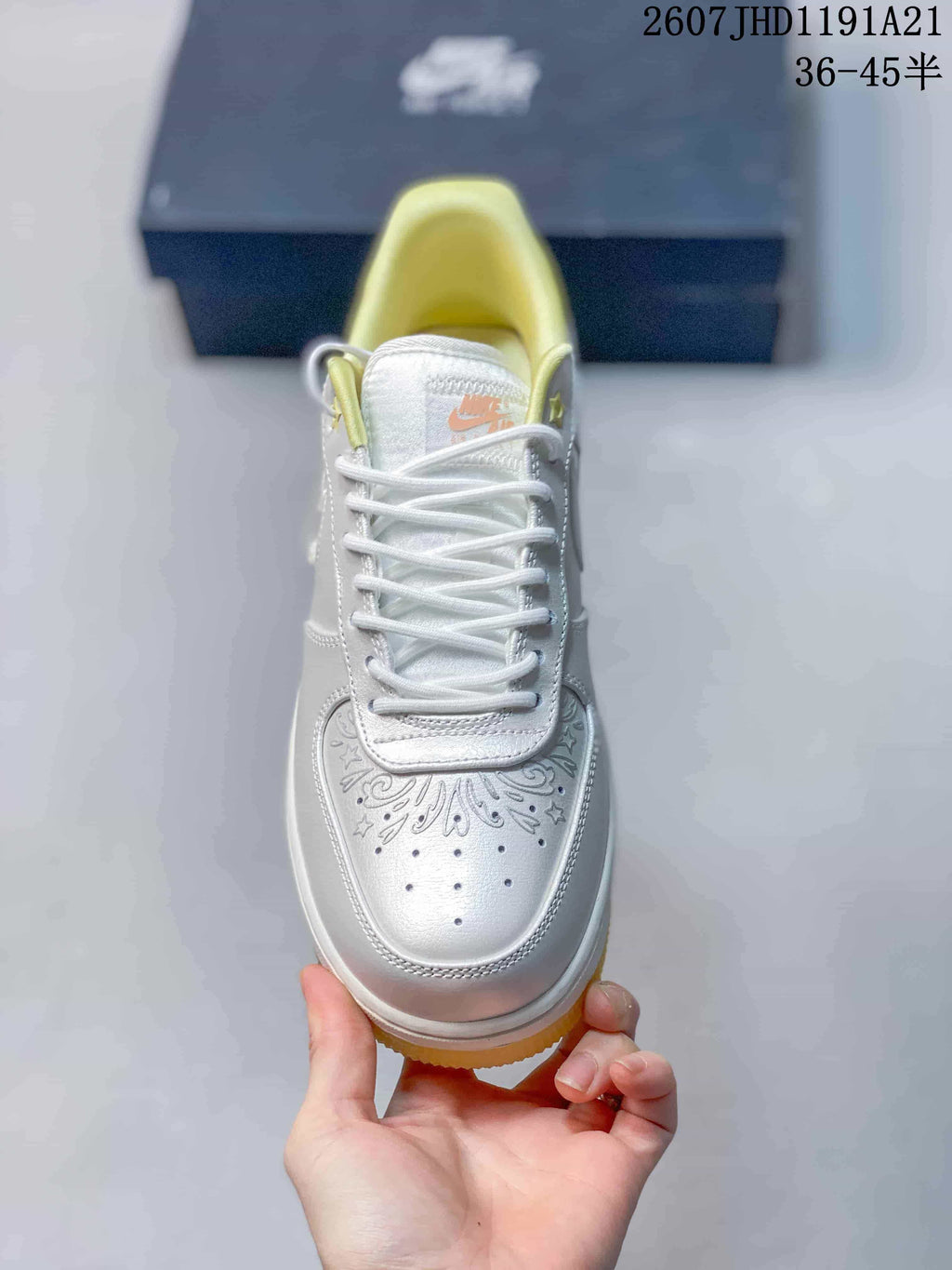 Nike Air Force 1 Egg or Duck Sneakers White Silver Yellow