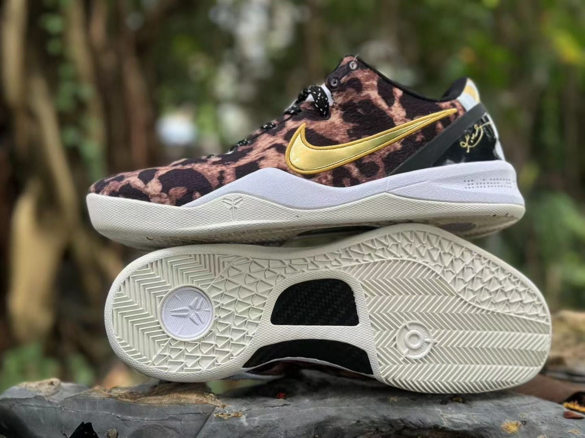 Nike Kobe 8 Basketball Shoes, Leopard Print, Gold and White