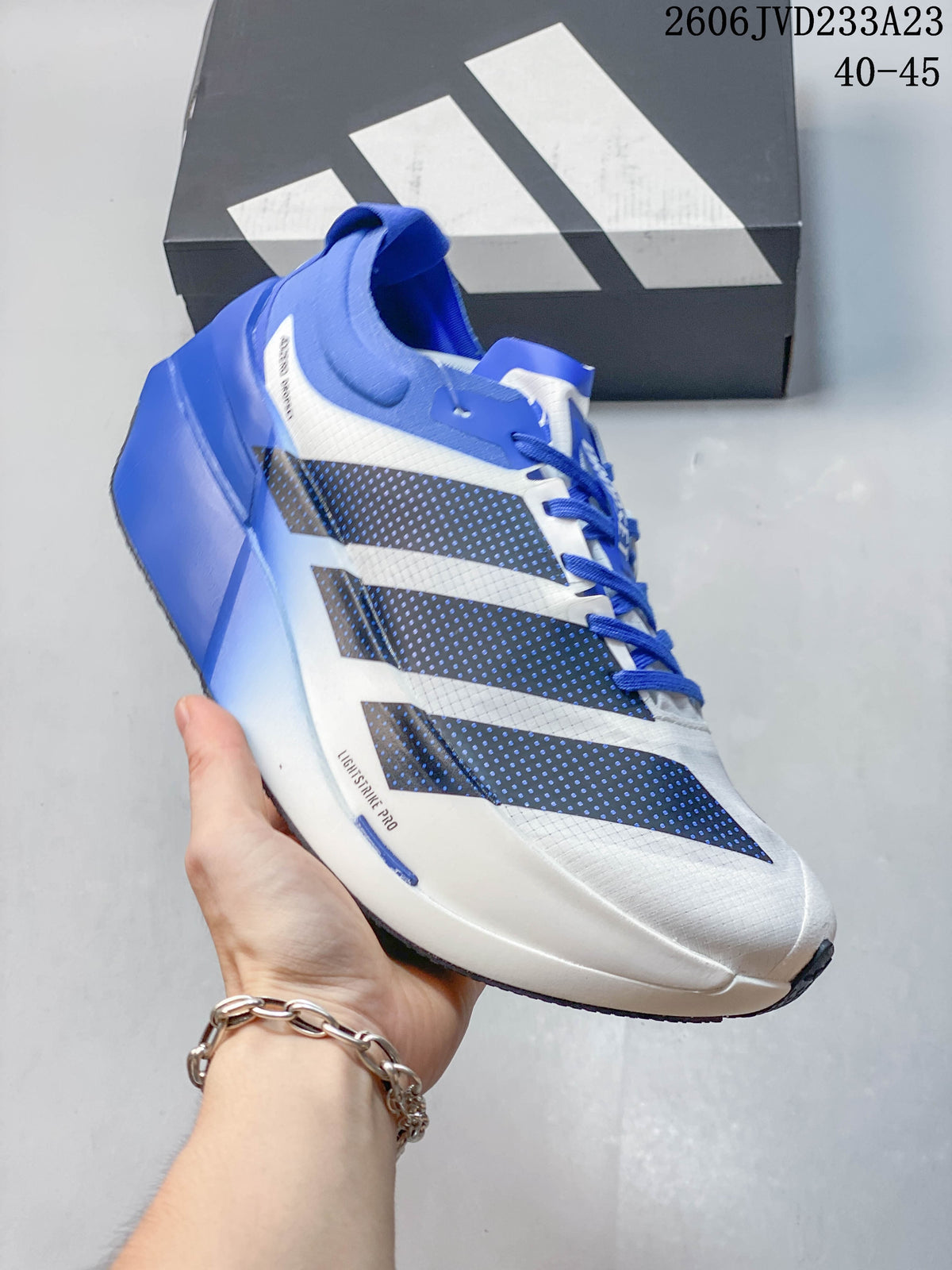 Adidas Adizero Prime X3 Running Shoes, White and Blue