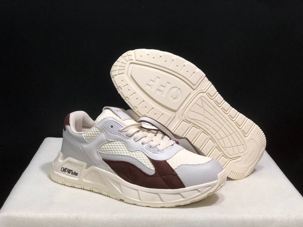 OFF-WHITE Low-Top Leather Sneakers White and Brown