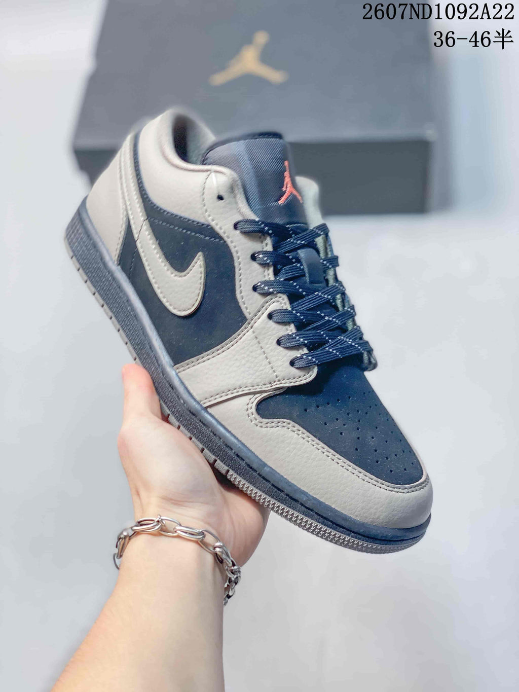 Jordan Air Jordan 1 Low Gray and Navy Sneakers 2607ND1092A22