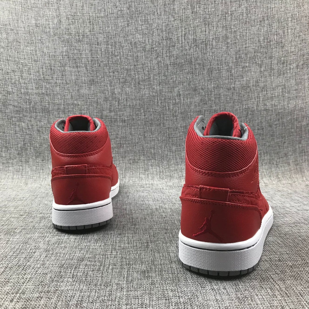 Jordan 1 Mid High-Top Sneakers in Red and Grey