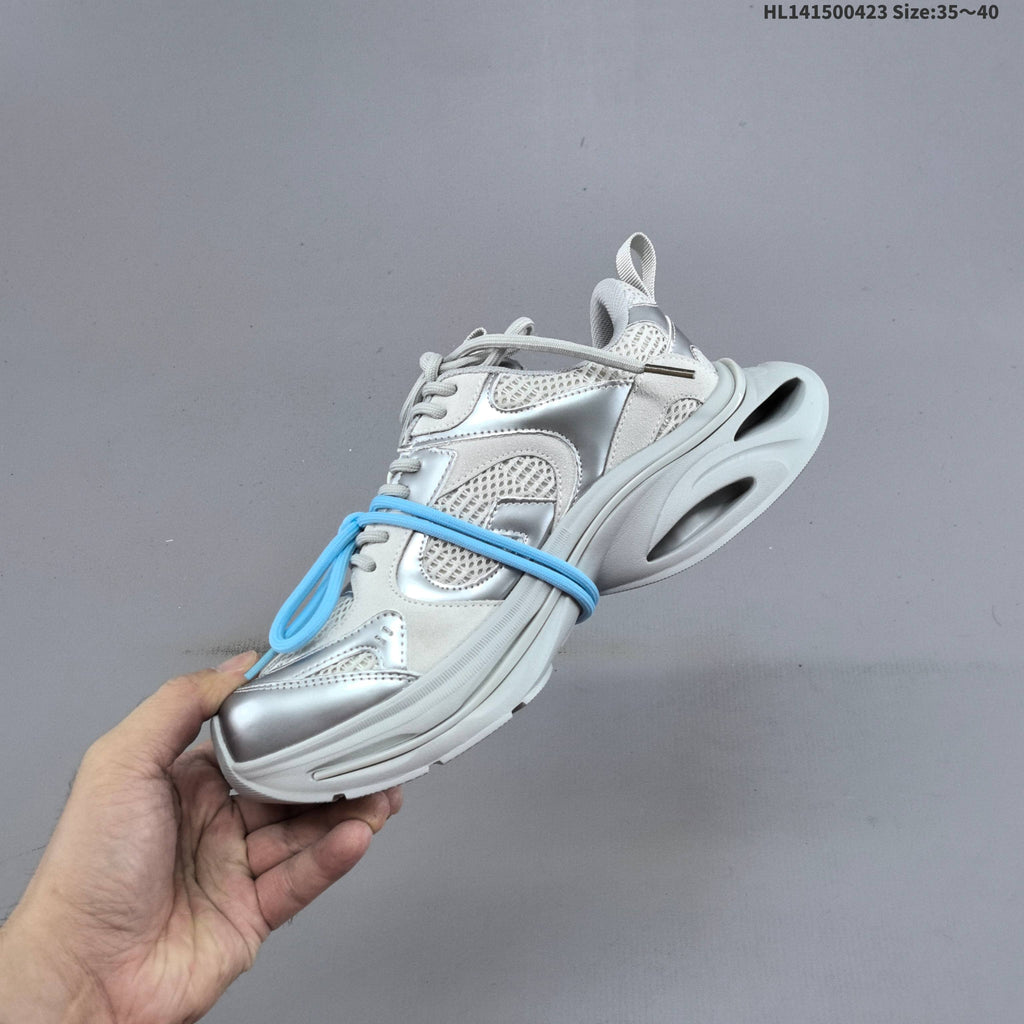 GG-CC Retro Low-Top Sneakers, Chunky Sole, White and Silver