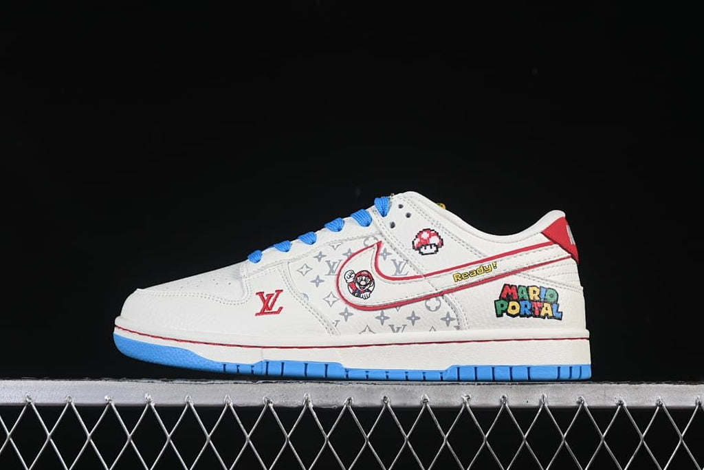 Nike SB Dunk Low Mario-Inspired White Blue Red Sneakers