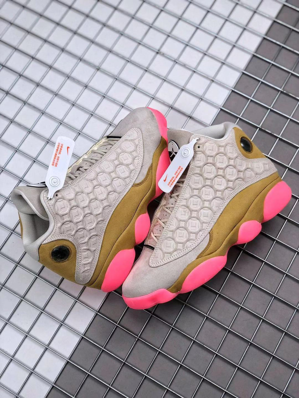 Air Jordan 13 CNY Sneakers in White, Gold and Pink