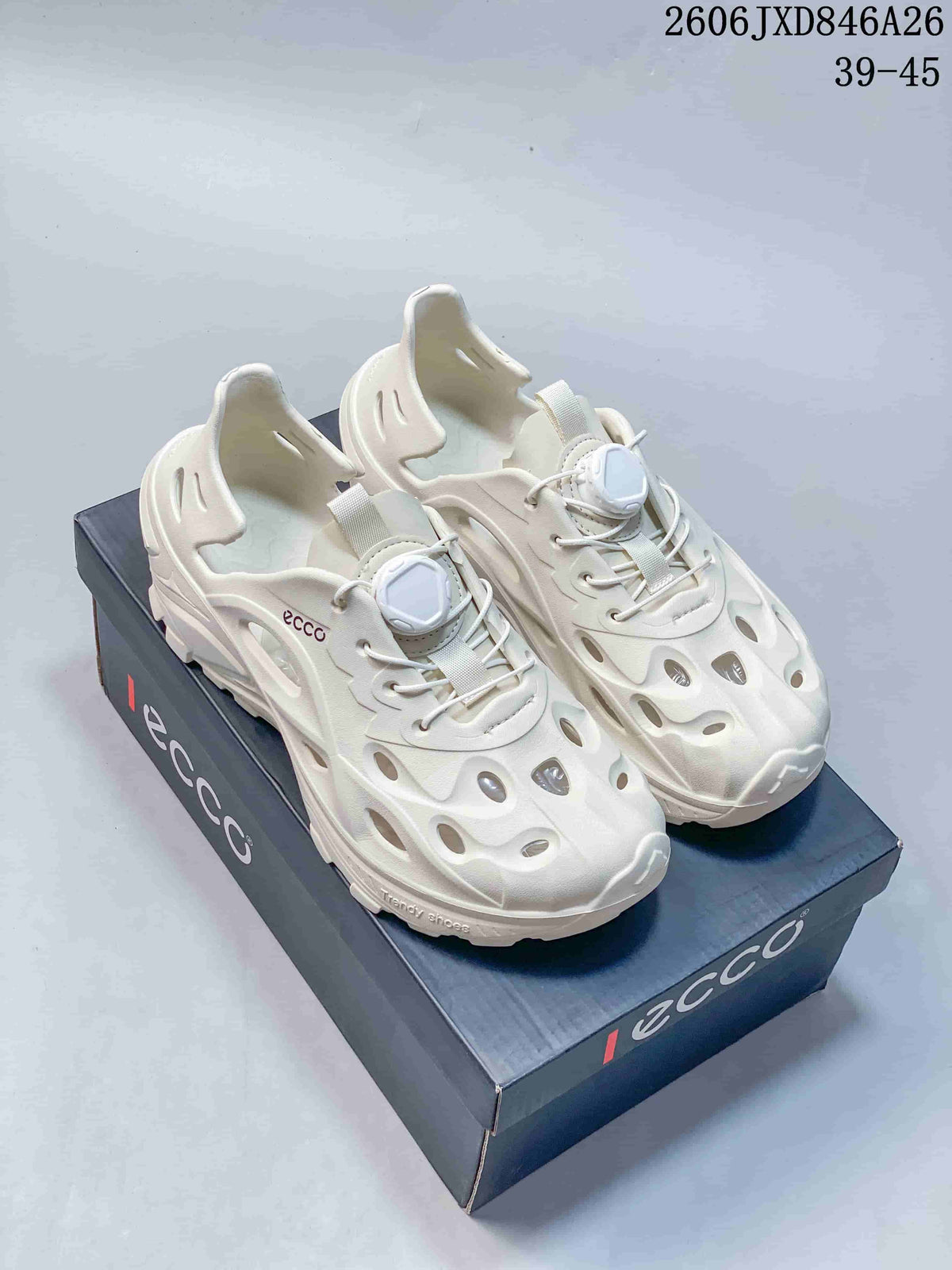 ECCO Perforated Quick-Lace Clogs in White and Gray