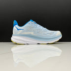 HOKA Clifton 9 Running Shoes, Pale Blue and Lime