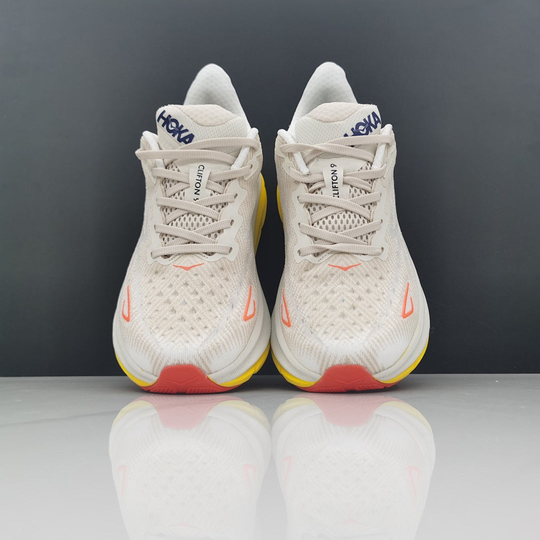 HOKA Clifton 9 Running Shoes in Cream and Yellow