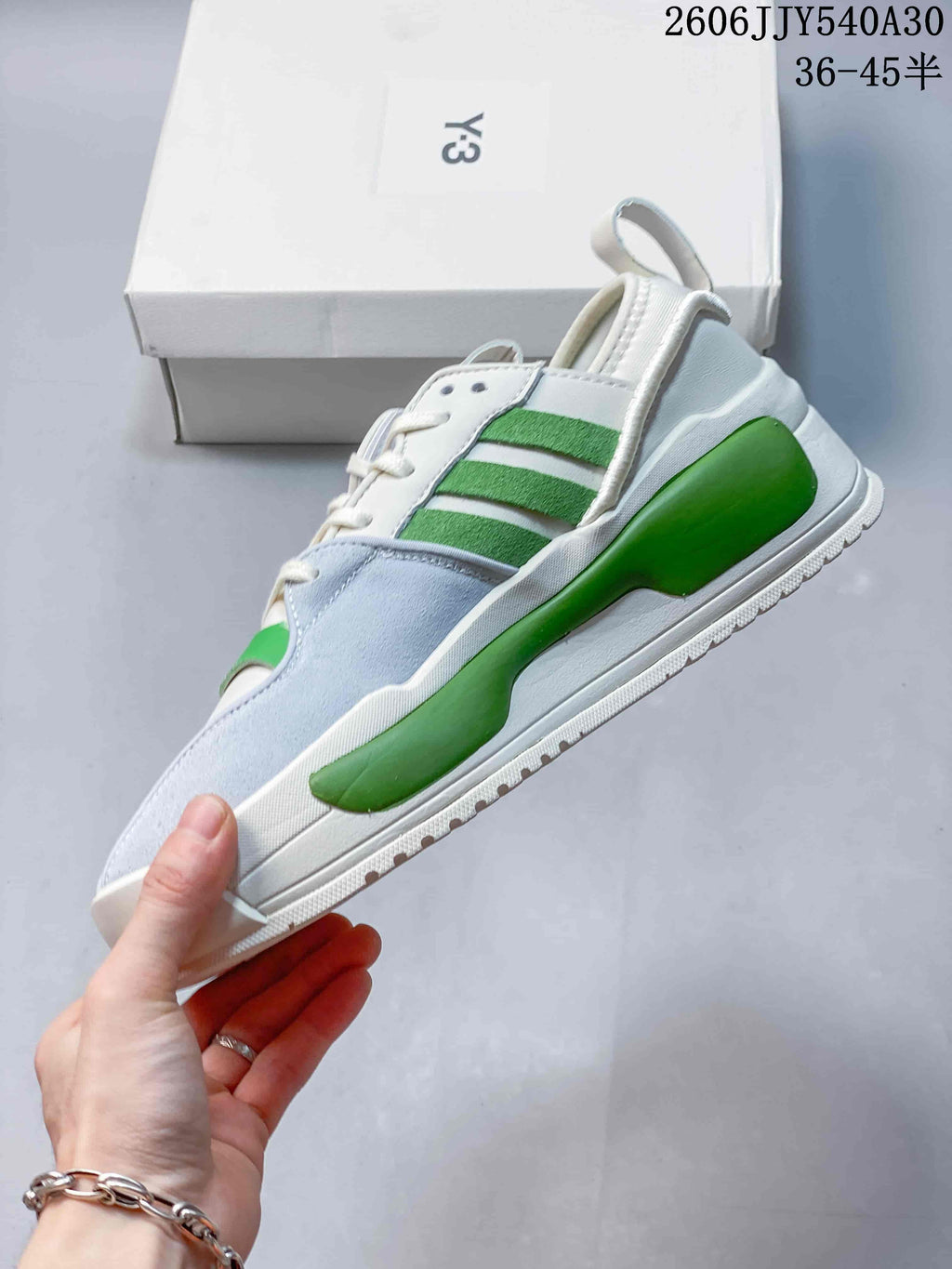 Y-3 Rivalry Sneakers in White, Green and Light Blue