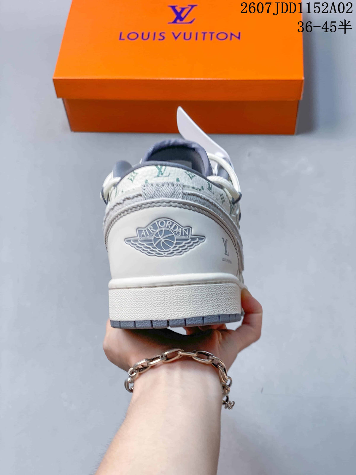 Jordan Air Jordan 1 Low White and Gray Monogram Sneakers JDD1152A02
