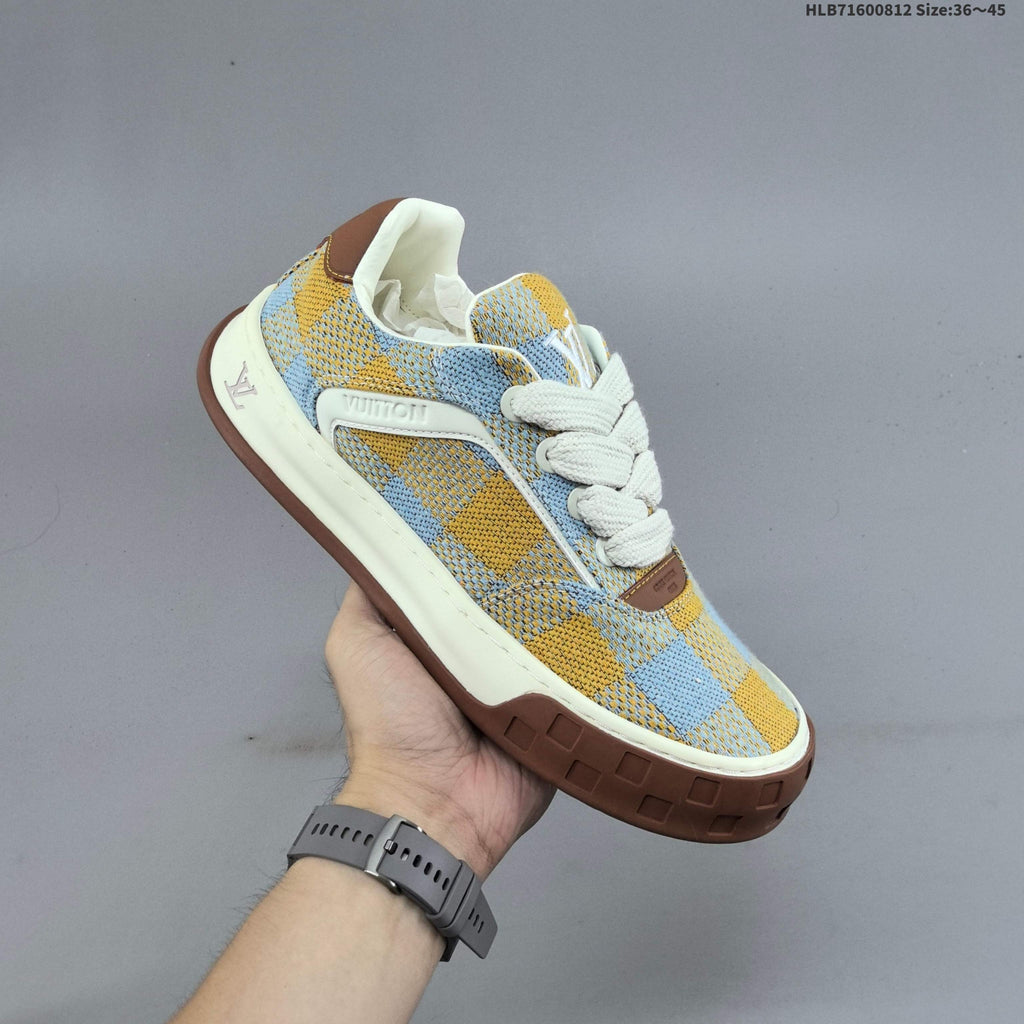 Louis Vuitton Tilted Low Sneakers in Blue and Yellow Check