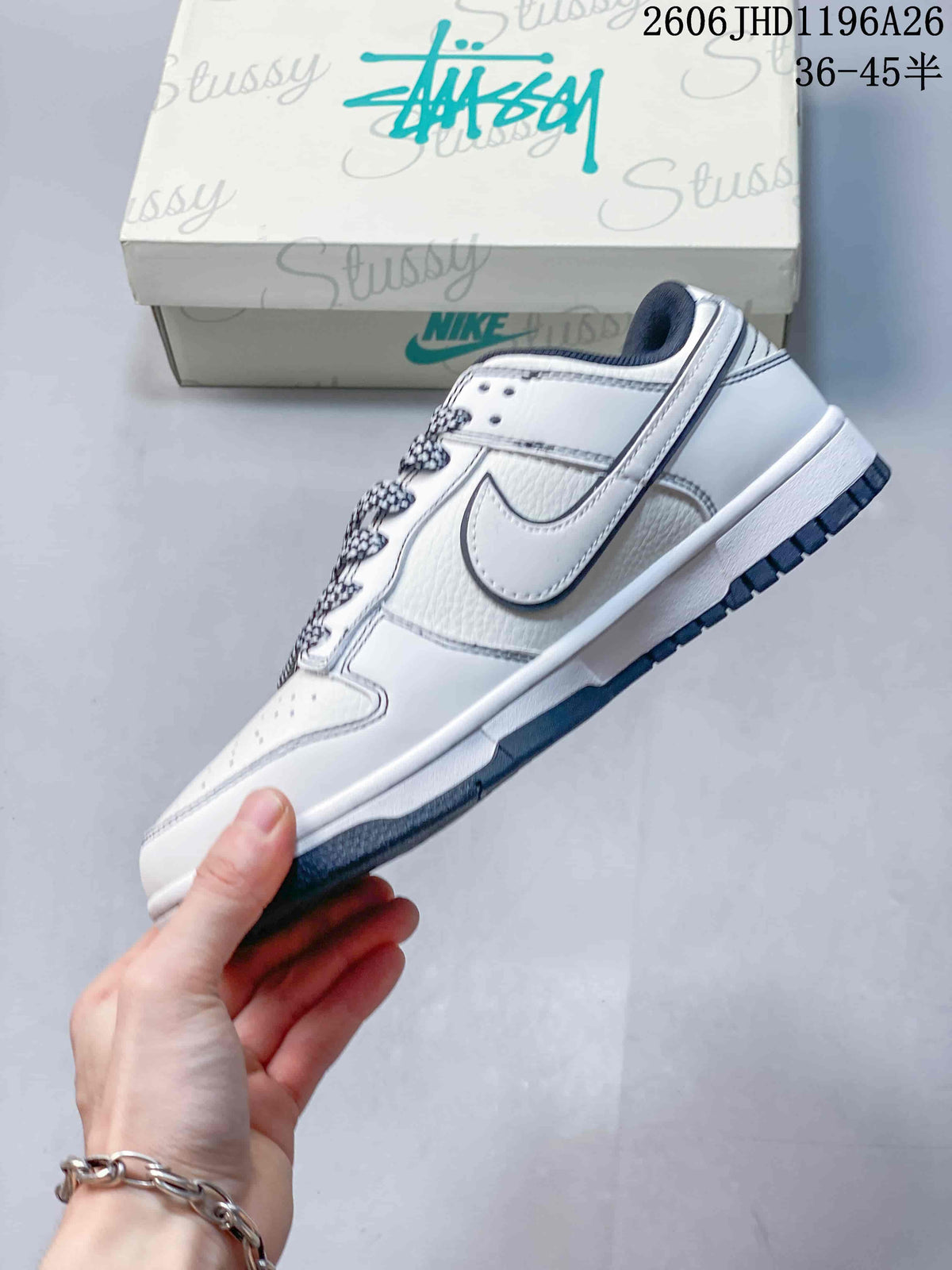 Nike SB Dunk Low White and Navy Sneakers