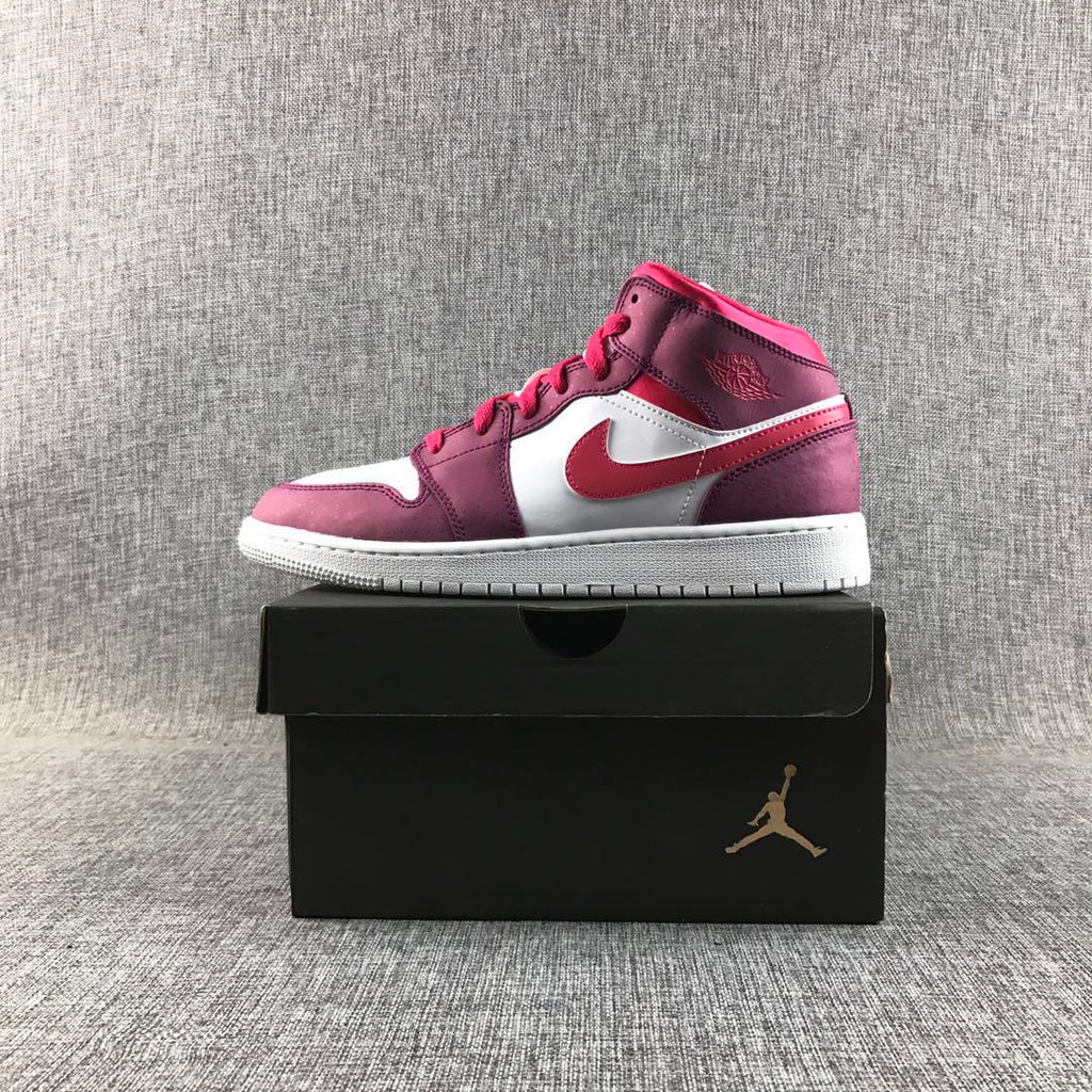 Air Jordan 1 High Sneakers in White, Pink and Burgundy