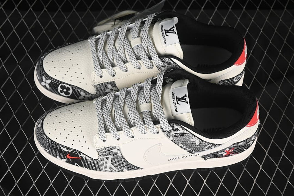 Nike SB Dunk Low Sneakers in Black and White Denim Style