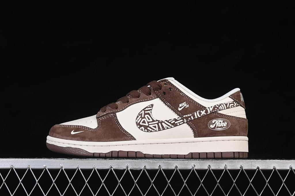 Nike SB Dunk Low White and Brown Patterned Sneakers