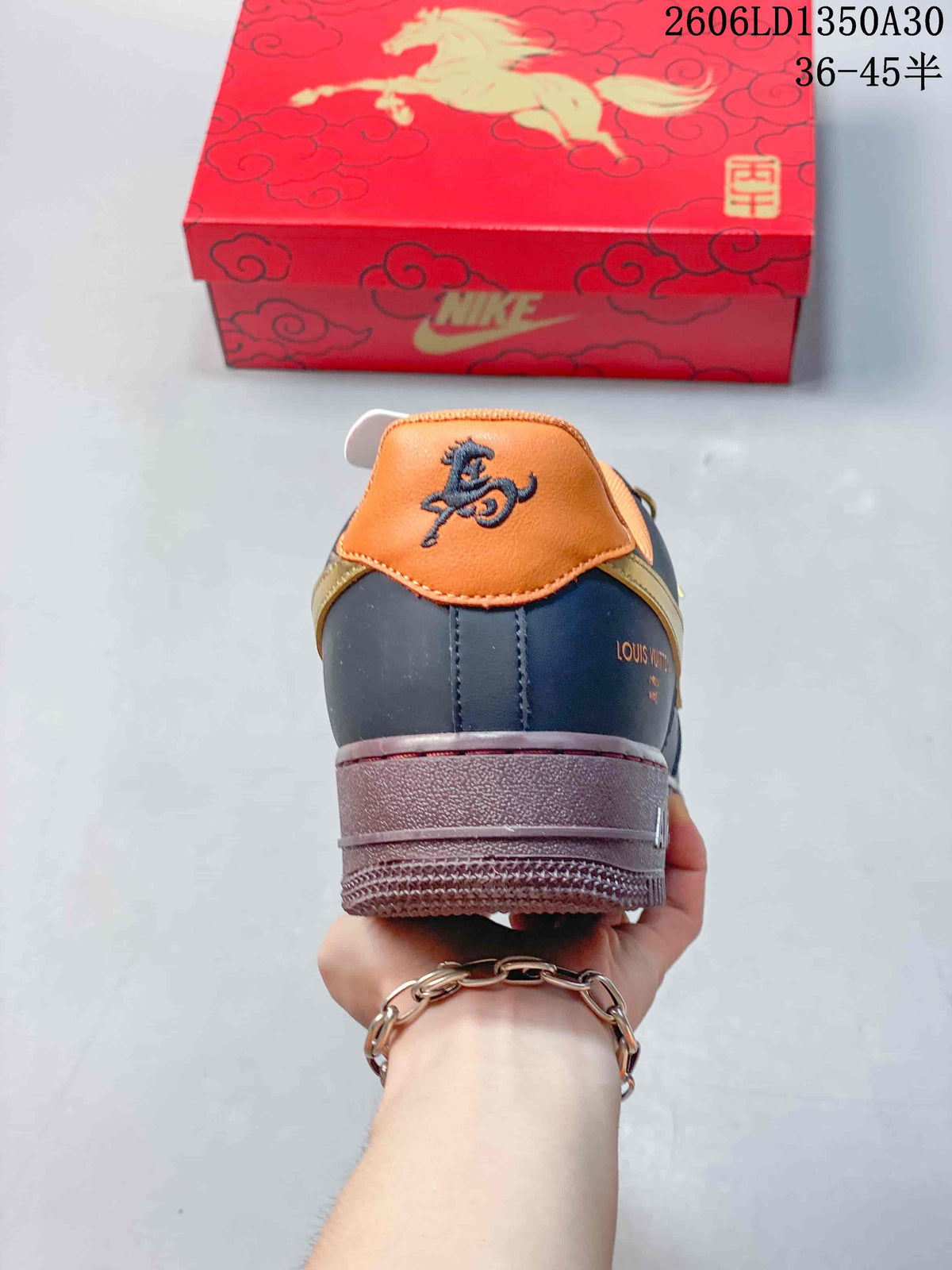 Nike Air Force 1 '07 Low Horse-Inspired Sneakers in Navy and Orange