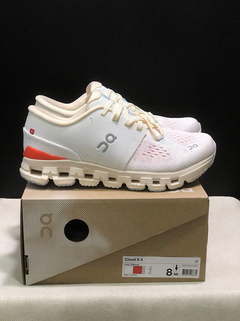 On Cloud X 4 Ivory Salmon Running Sneakers