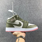 Air Jordan 1 High Sneakers Olive Green White Pink