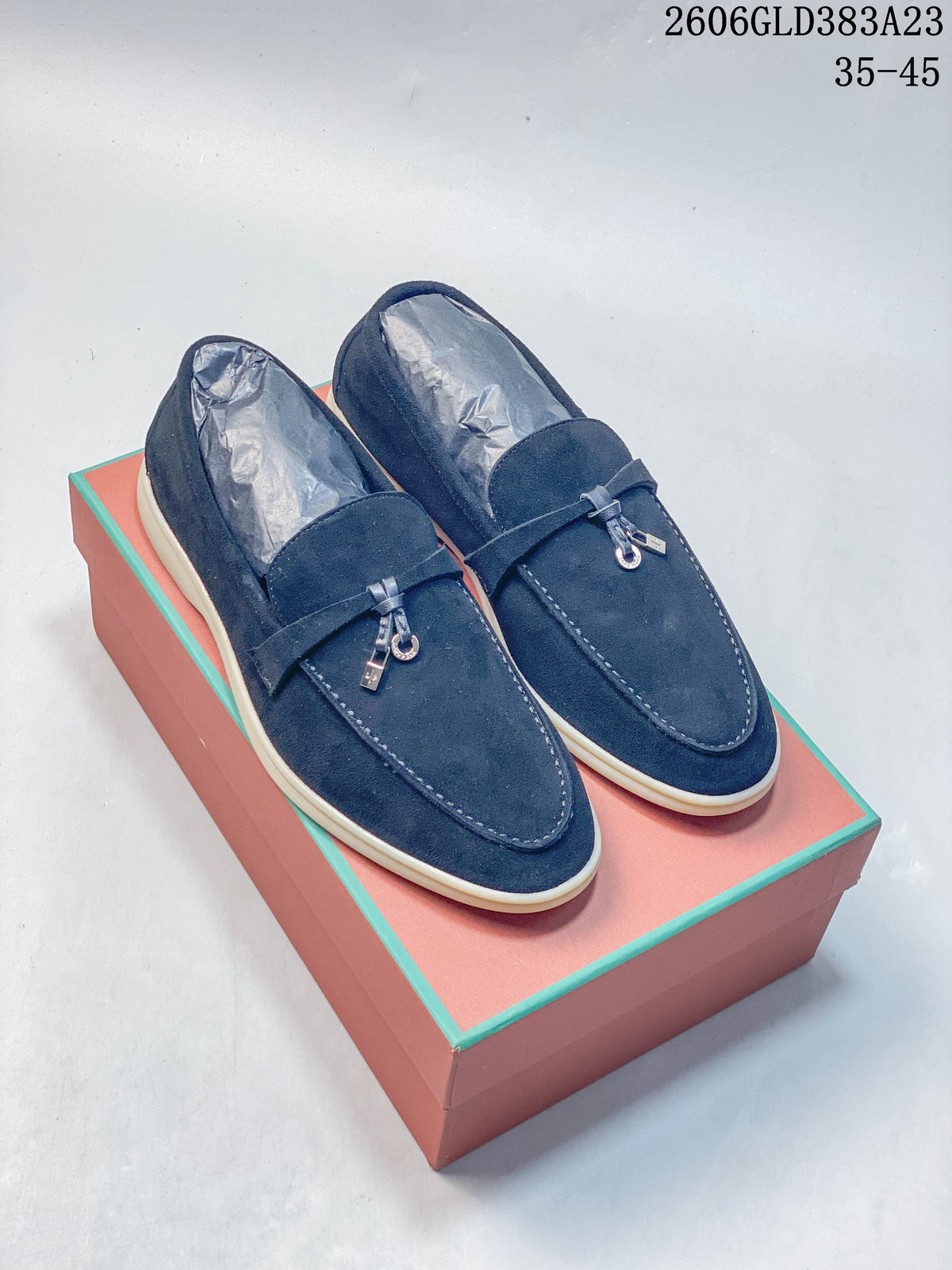 Loro Piana Navy Suede-Style Loafers with Metal Detail