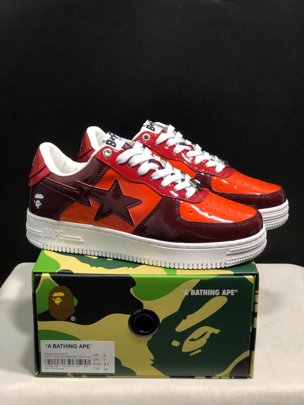 Bape Sta Low-Top Sneakers Burgundy and Orange