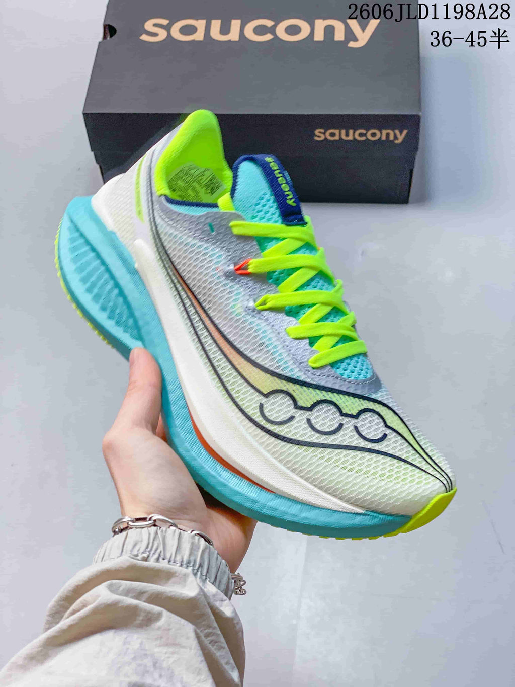 Saucony Endorphin Speed 5 Running Shoes, White and Aqua