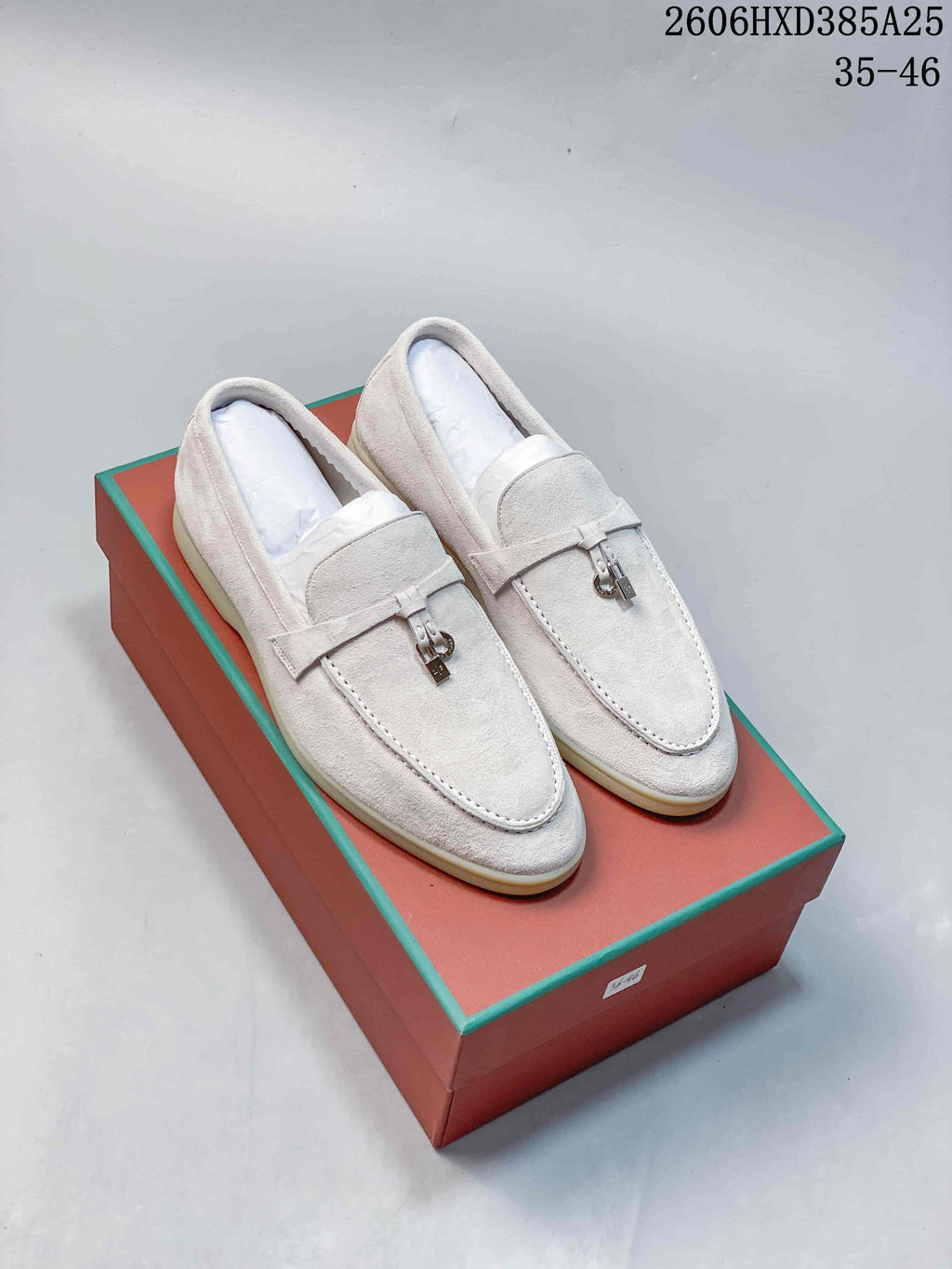 Loro Piana Lock Detail Loafers in Light Beige