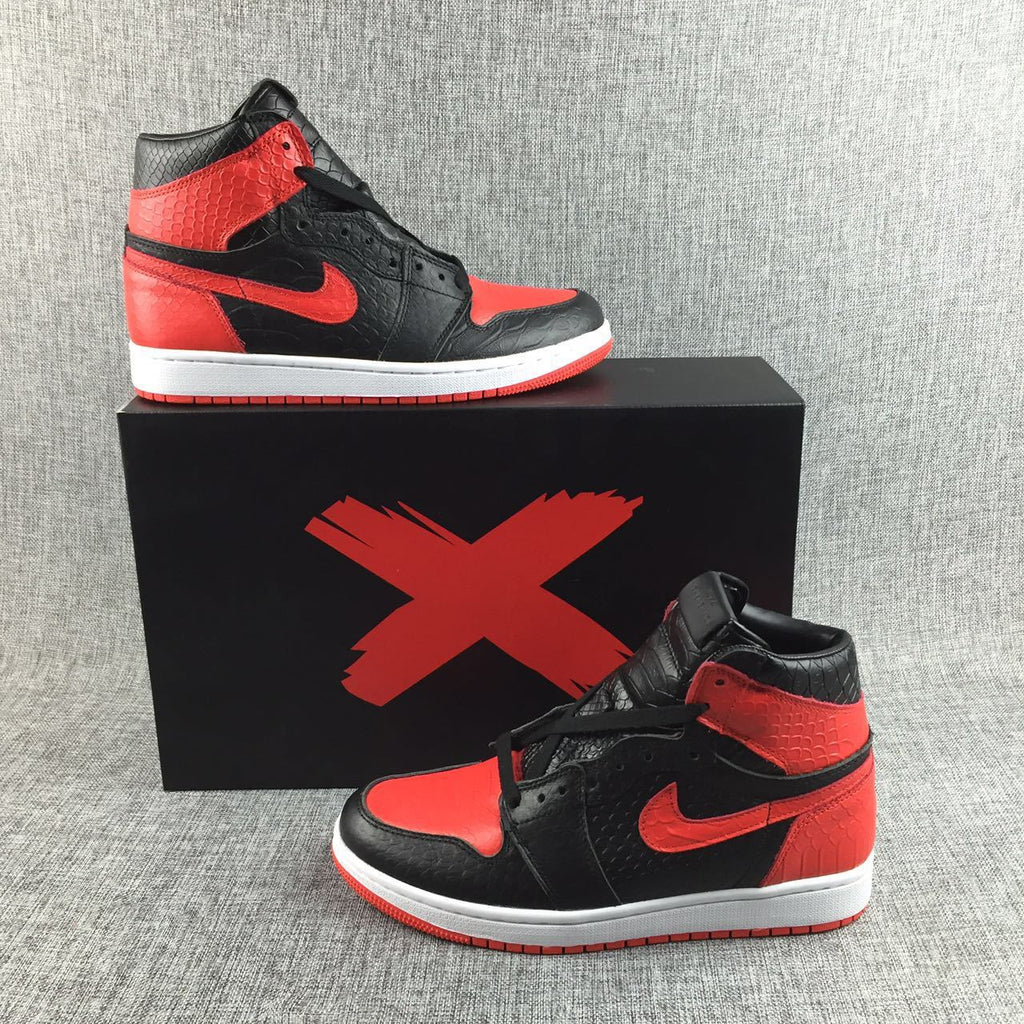Air Jordan 1 High Black Red Scale-Textured Sneakers