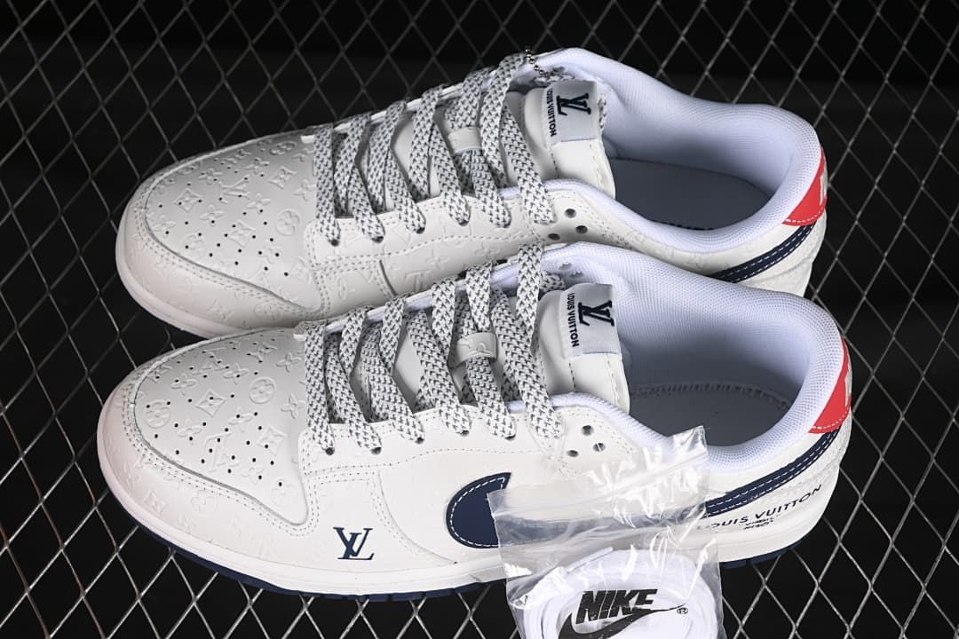 Nike SB Dunk Low Louis Vuitton Pattern White Navy Sneaker
