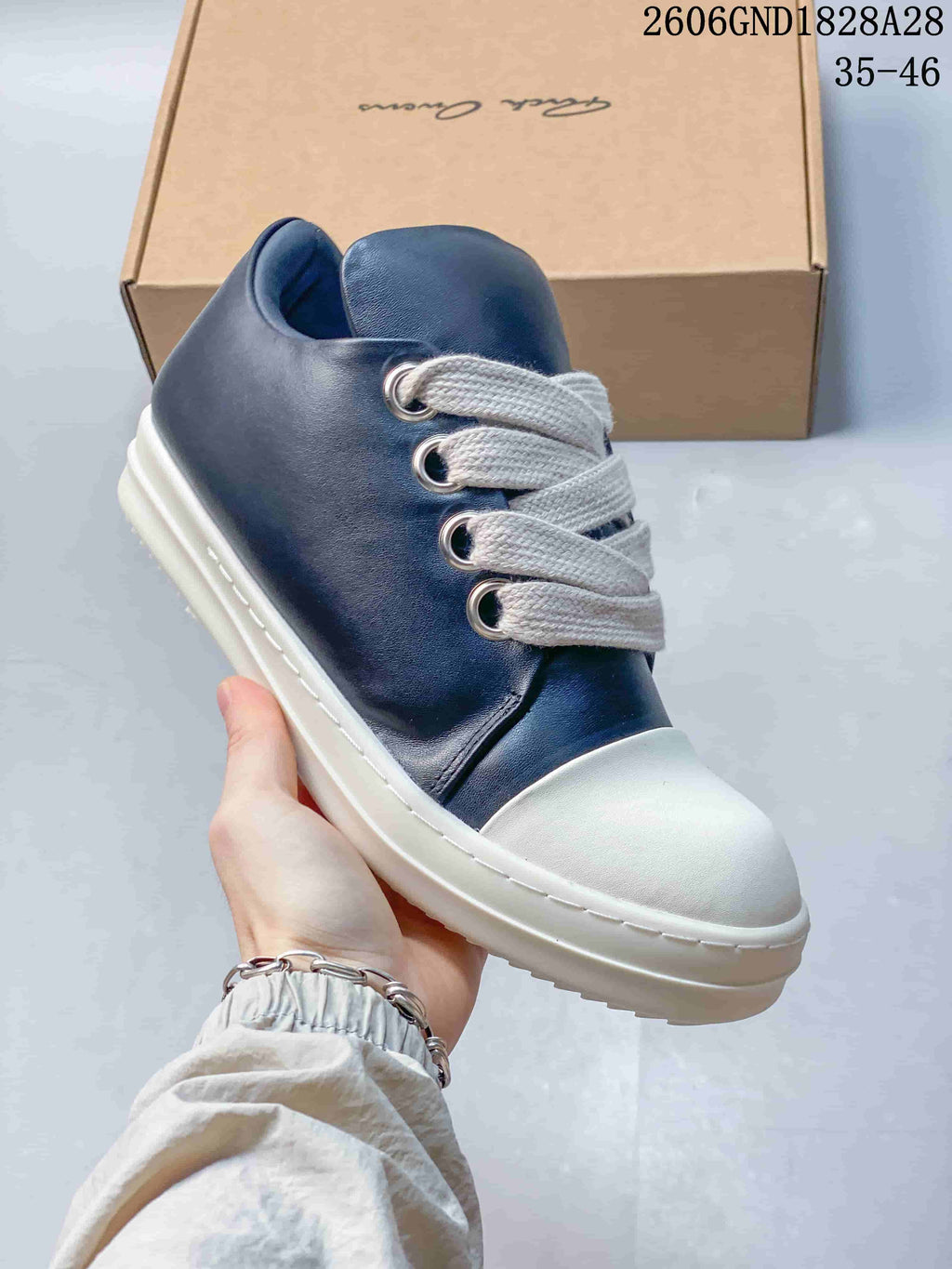 Rick Owens Low-Top Sneakers in Navy and White