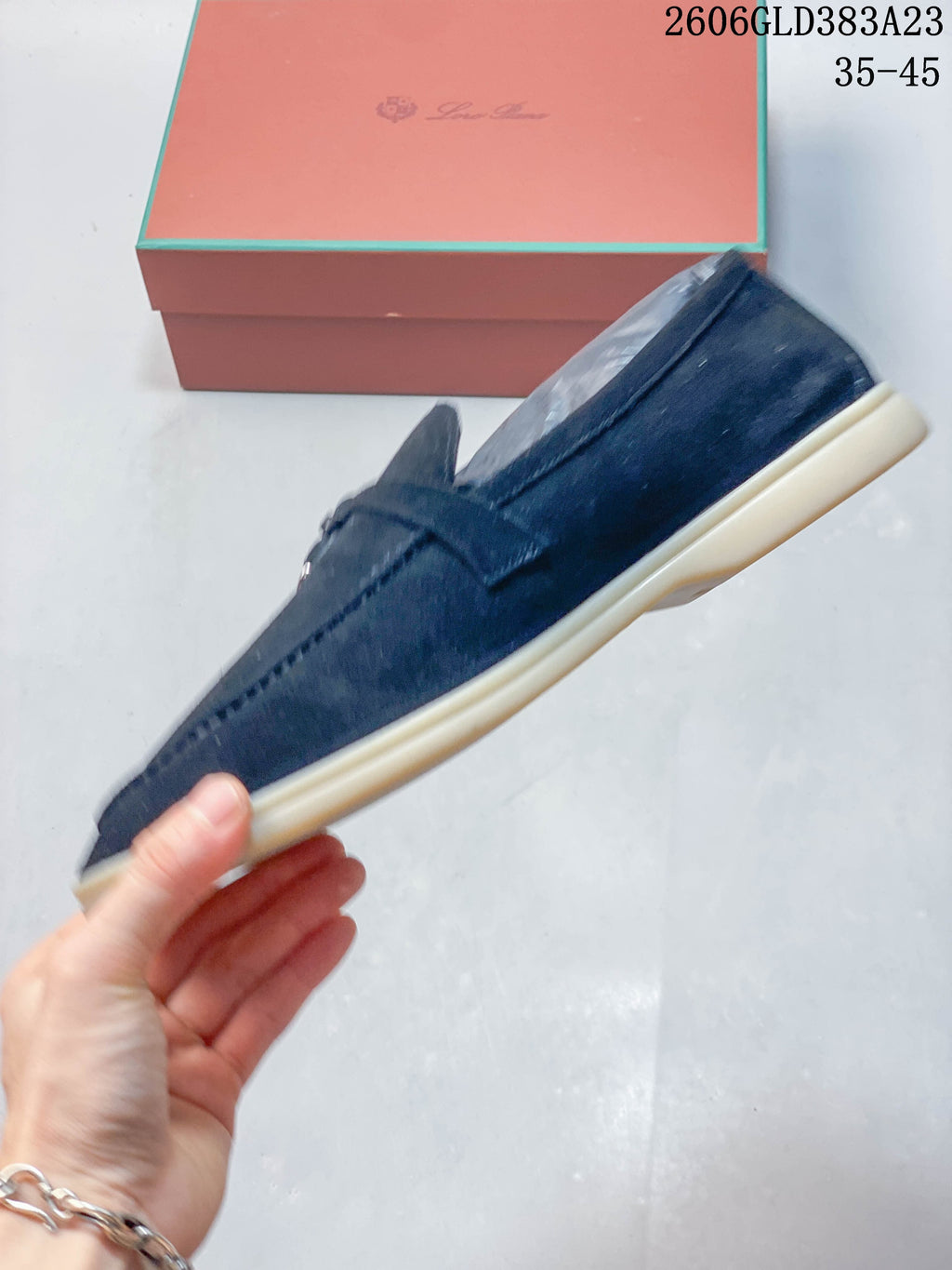 Loro Piana Navy Suede-Style Loafers with Metal Detail