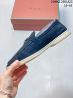 Loro Piana Navy Suede-Style Loafers with Metal Detail