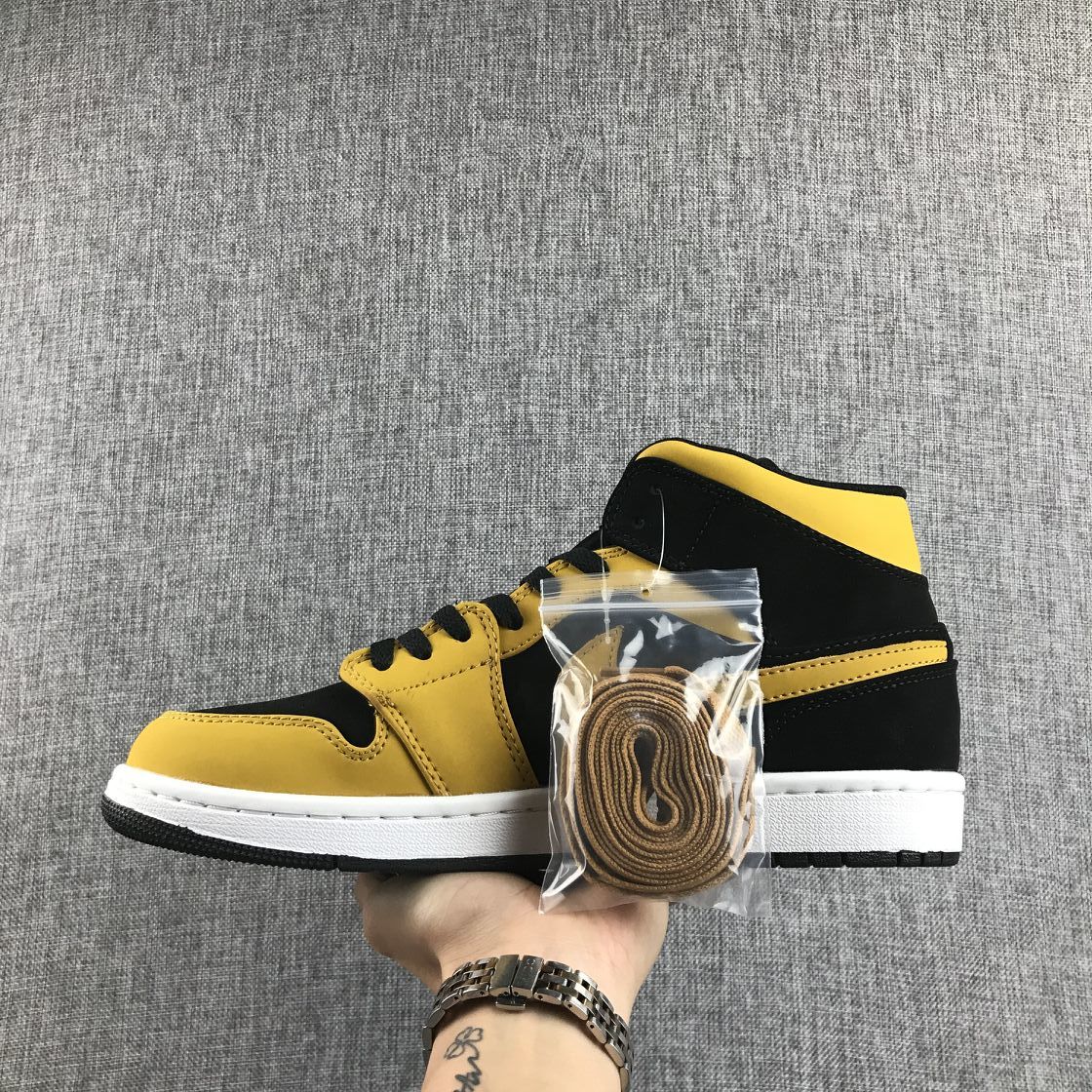 Air Jordan 1 Mid Black and Yellow Sneakers