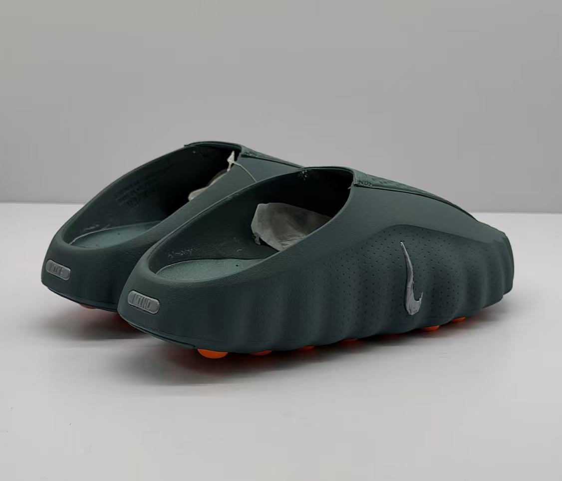 Nike Dark Green Slides with Orange Sole Details