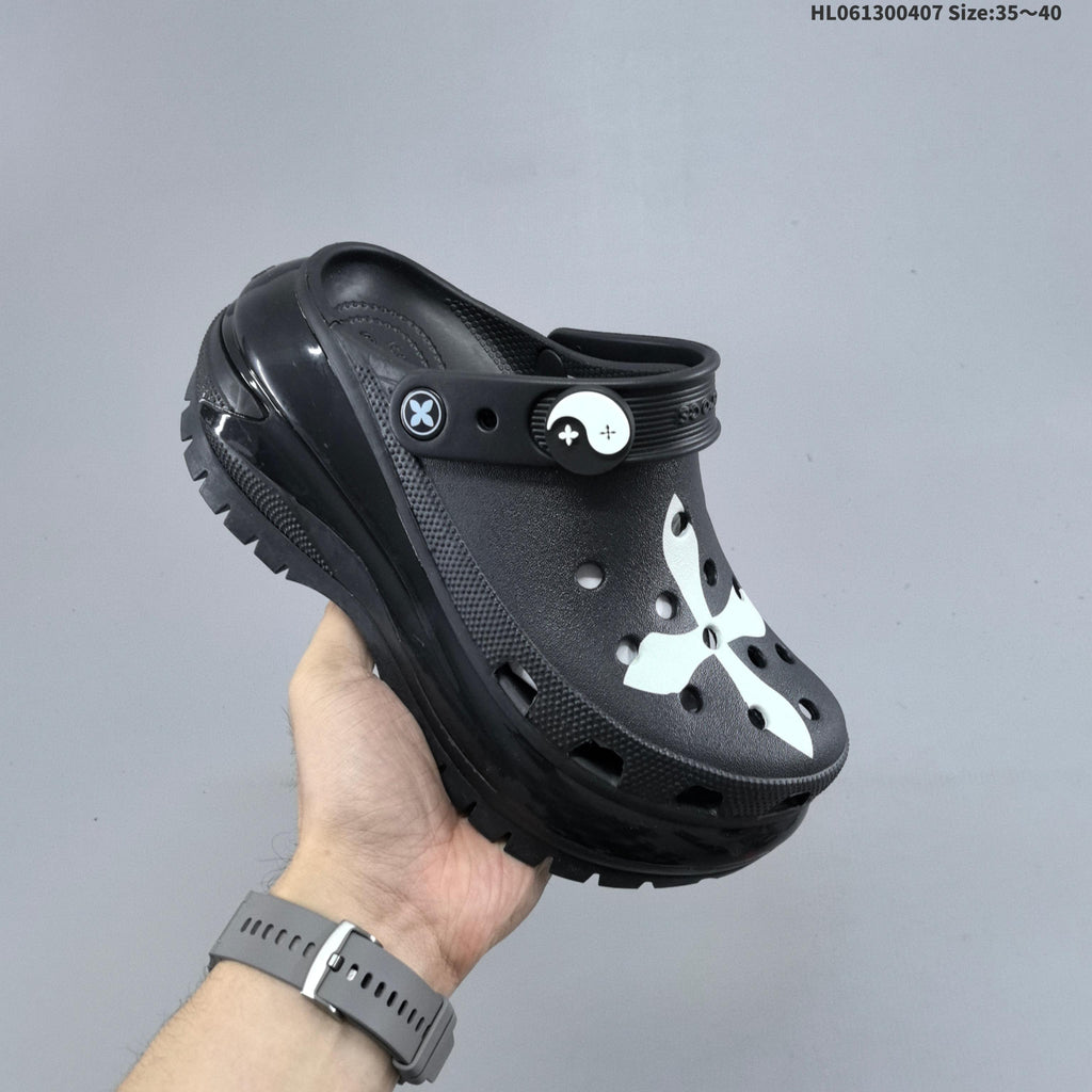 Crocs Platform Clogs Black White Print HL061300407