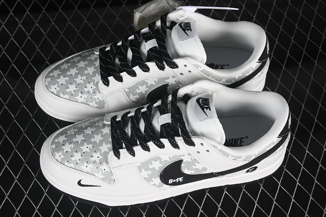 Nike SB Dunk Low Star Print Sneakers White Black