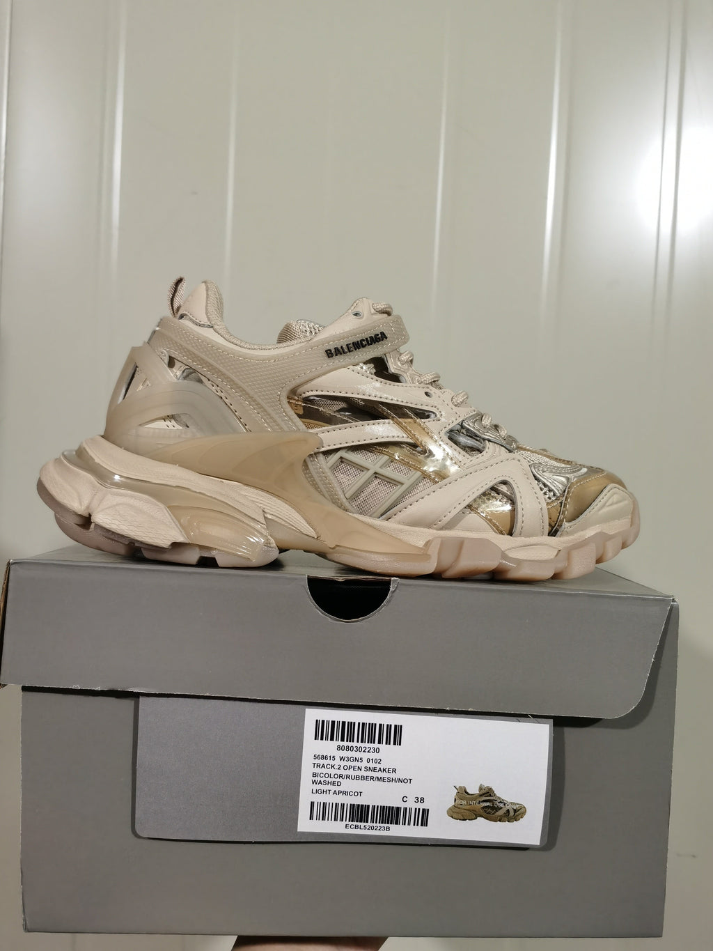 Open-Panel Sneakers in White or Light Apricot