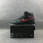 Air Jordan 1 Mid Black and Red Sneakers 554724-045