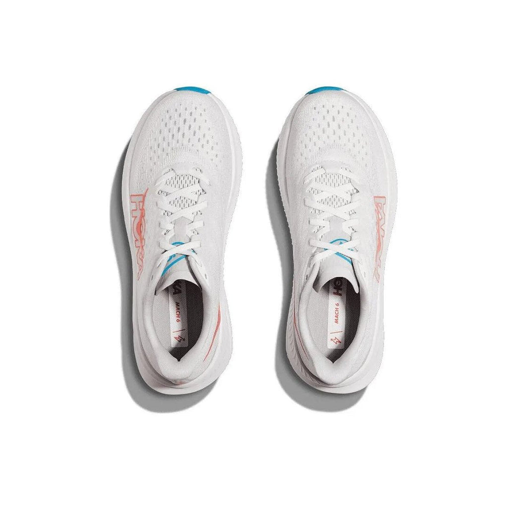 HOKA Mach 6 Running Shoes, White with Coral and Blue